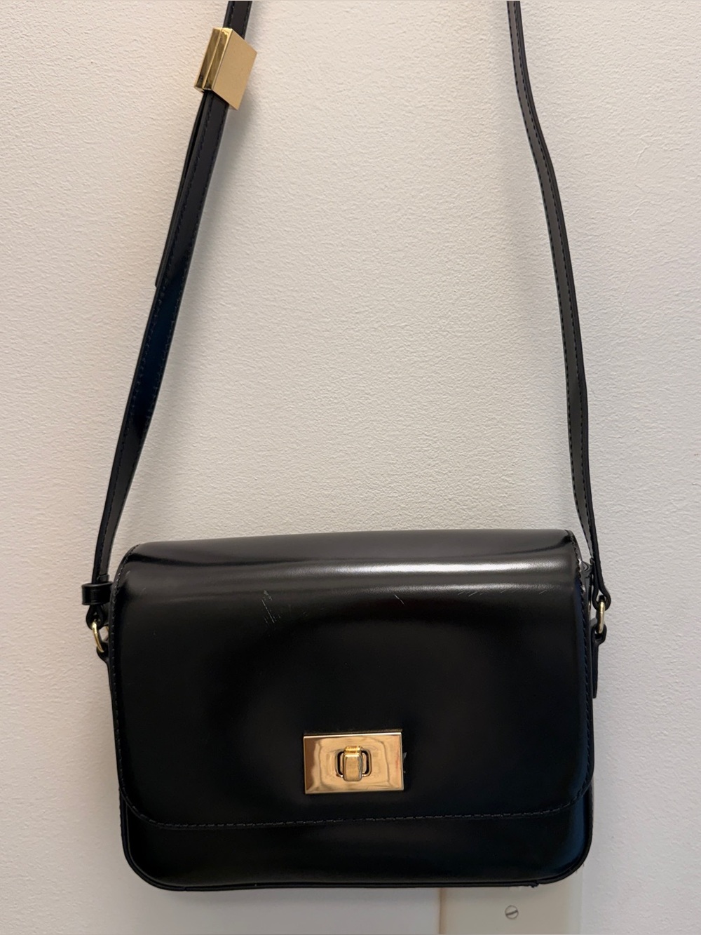 J. Crew Black Leather Crossbody with Gold Hardware
